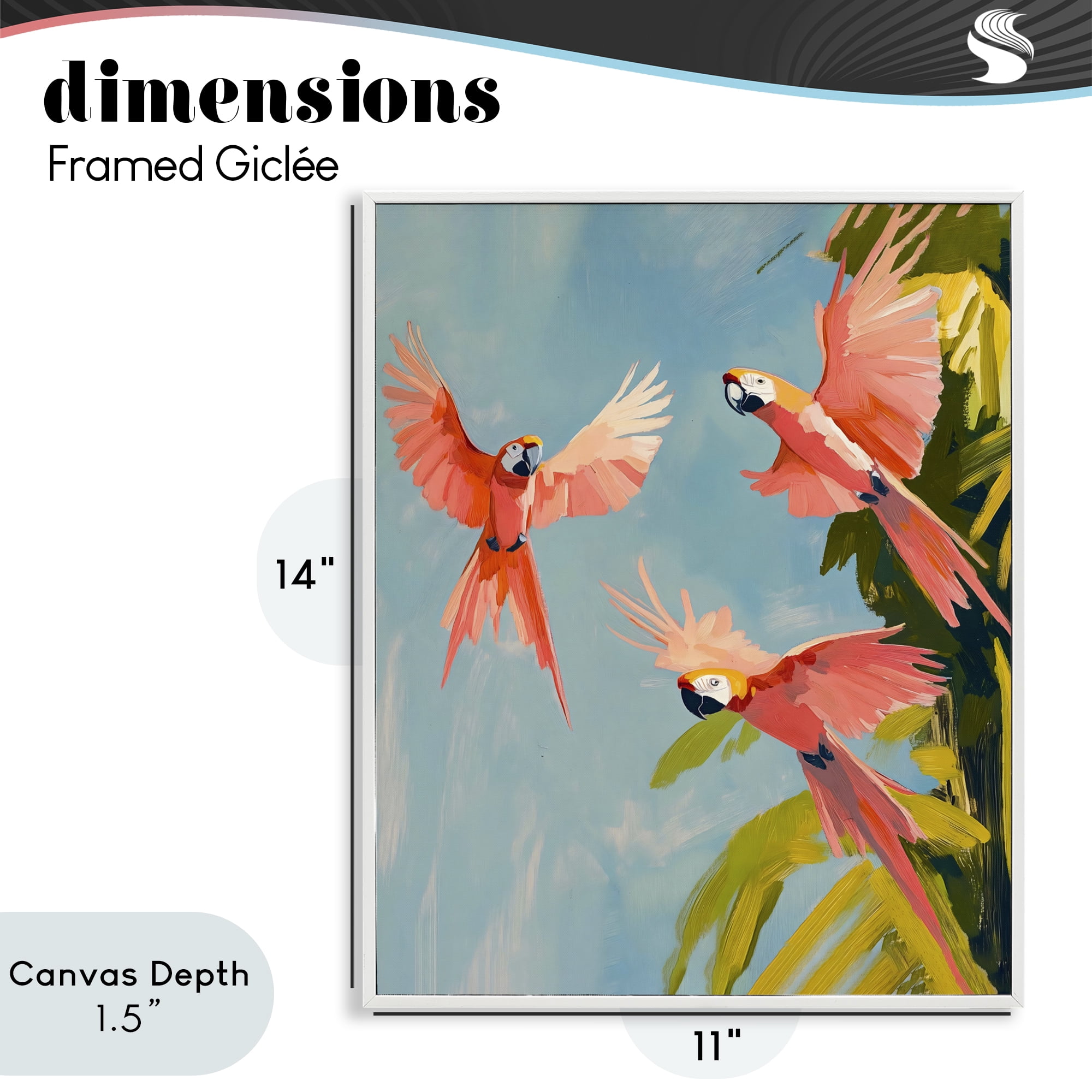Stupell Industries Botanical Parrots in Flight White Framed Giclee Art, design by The Prints Vibe