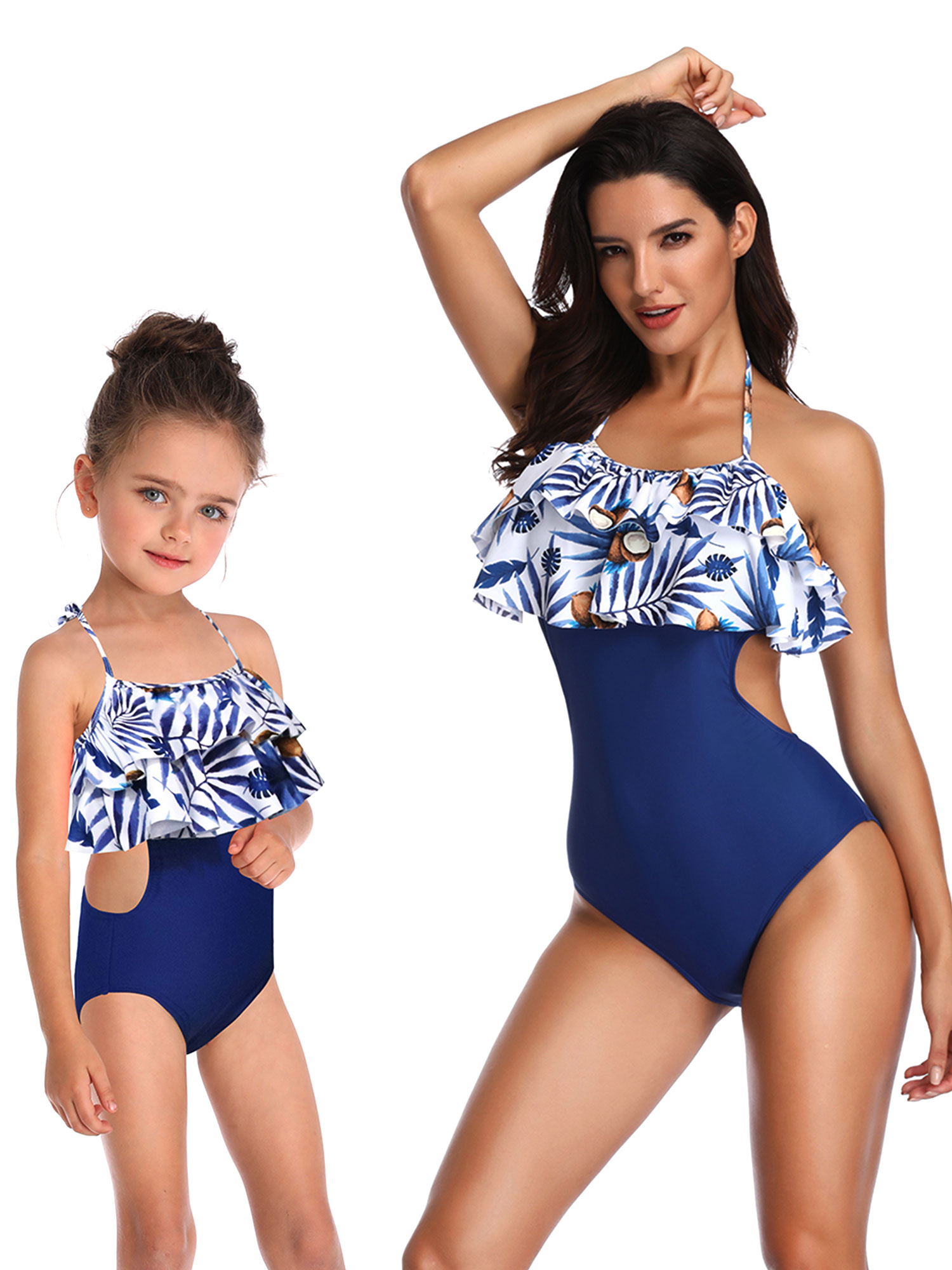 Mom and Me Swimwear Family Matching Swimsuit Beachwear One-Piece Halter Backless