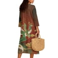 thumbnail image 2 of DISNIMO Dress for Women Bird Printed Fashion Casual Maxi Dresses V Neck Loose Dress Lightweight 3/4 Sleeve Shift Dresses Imitation Linen Outfits, XL, 2 of 6