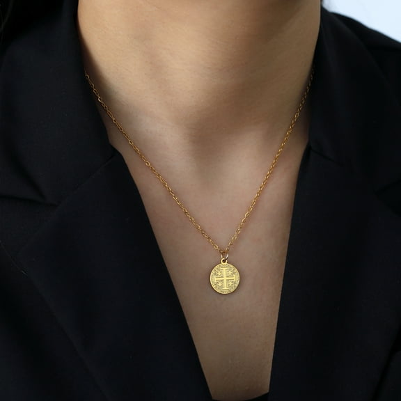 14K Yellow Gold The Eastern Cross Fashion Delicate Minimalism Pendant Necklace With Chain Jewelry Gift For Women