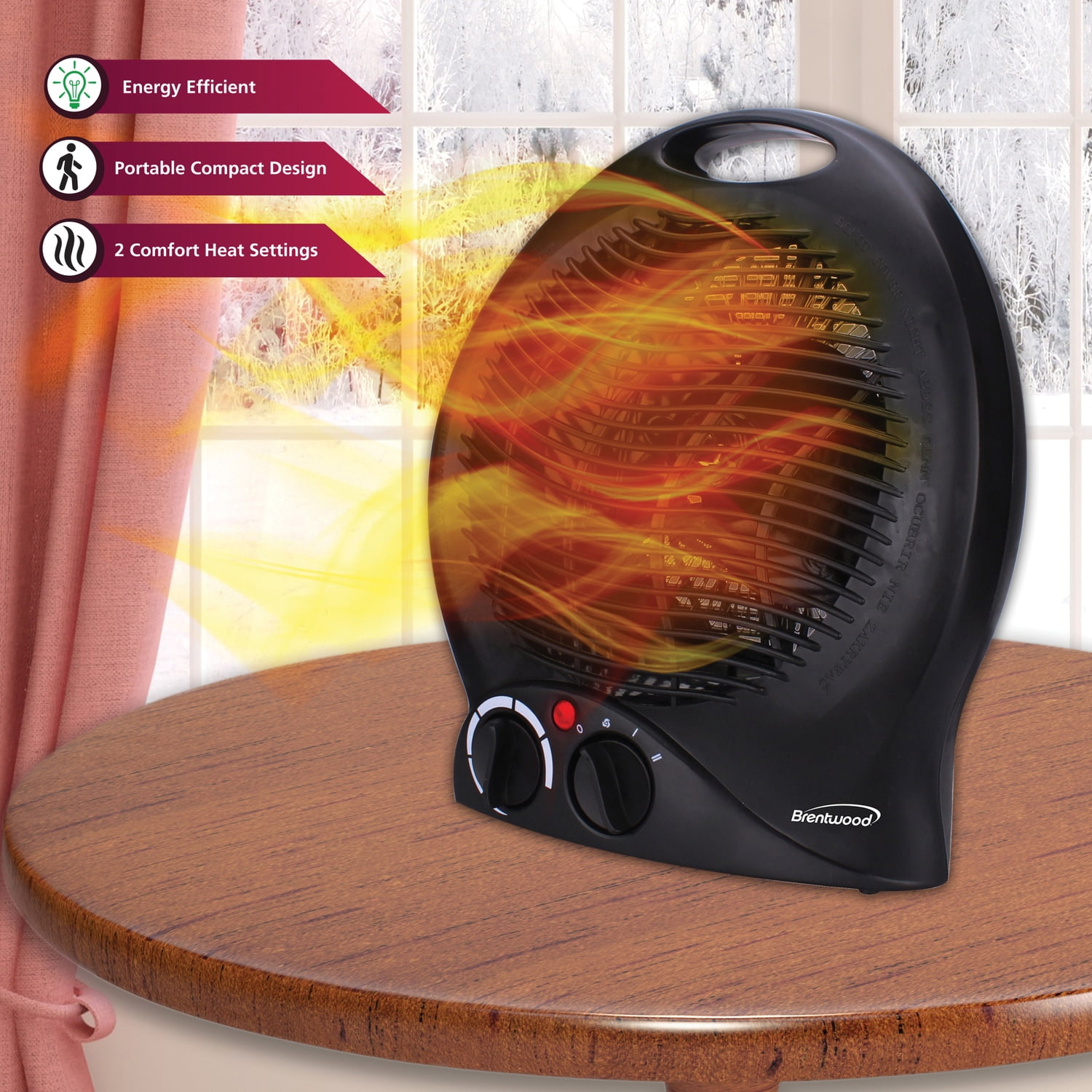 Brentwood Kool Zone 1,500-Watt-Max Portable Electric Space Heater and Fan, Black, H-F301BK