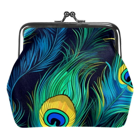Coin Purse, Change Purse Wallet with Clasp, Car Coin Holder Pouch for Woman Men Kids Girls (Peacock Feather)