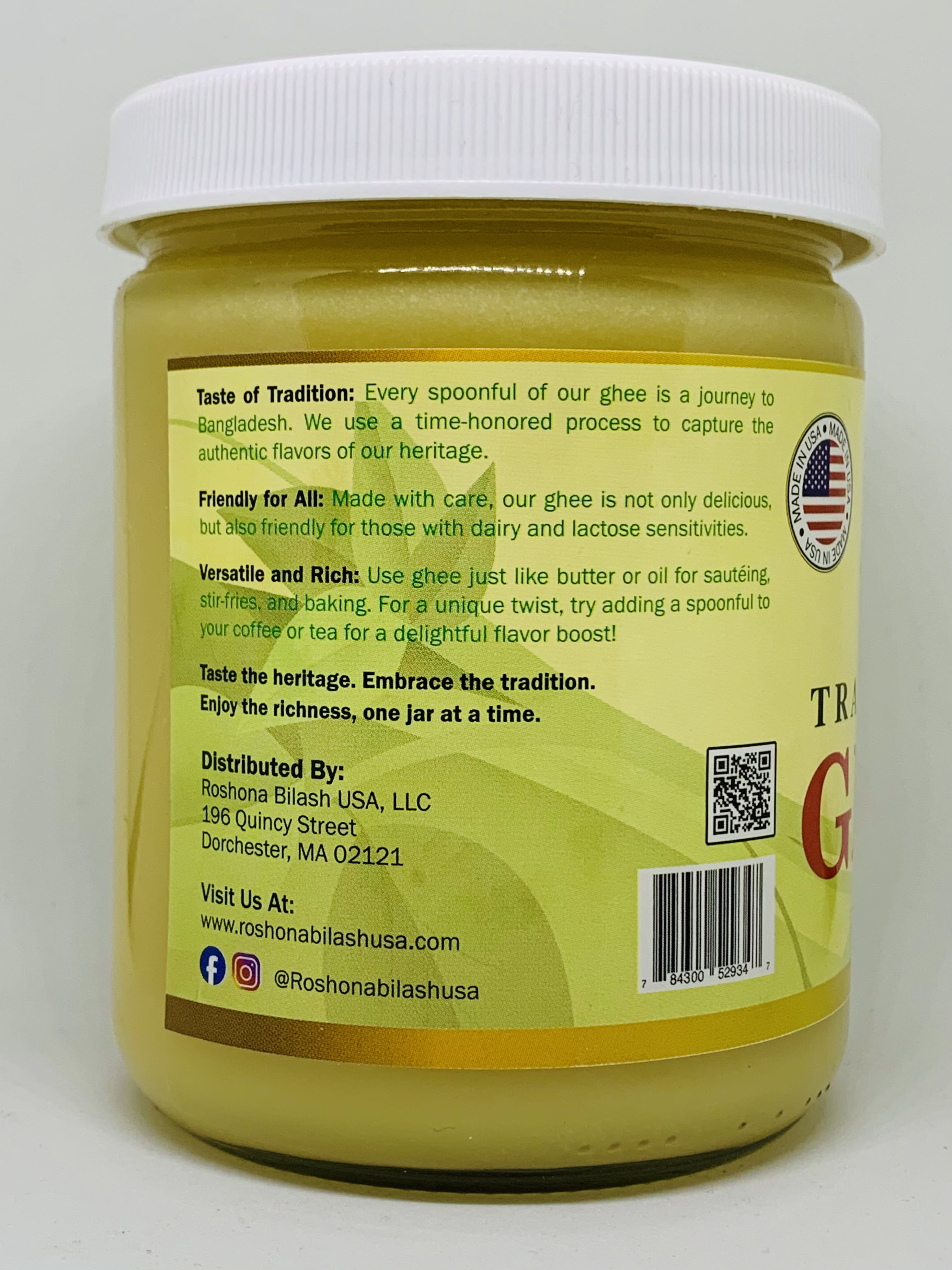 Roshona Bilash USA Ghee 16oz Clarified Butter Made in USA