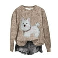 thumbnail image 3 of Olyvenn Women's 2025 Fall Cute Dog Print Tees Crewneck Casual Sweatshirts Trendy Loose Long Sleeve Pullover Graphic Tops Khaki XXL, 3 of 4