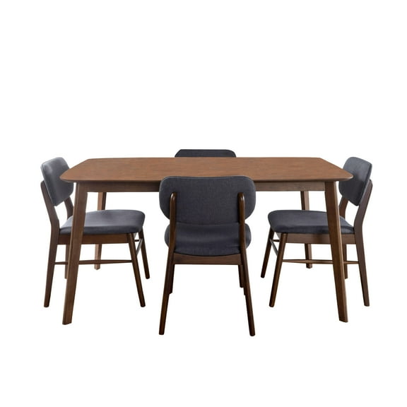 GDF Studio Beatrice Mid-Century Modern 5 Piece Dining Set, Charcoal and Natural Walnut