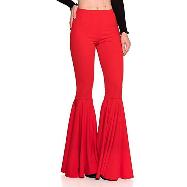 UKAP - UKAP Womens Mermaid Ruffle Flare Pants Solid Color High Waist ...