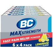 BC MAX Strength Fast Pain Relief Powder, Lemonade Flavor Aspirin 500mg and Acetaminophen 500mg Dissolve Packs, 4 Count, 6 Pack