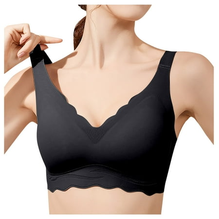 Zshosam Women s Seamless Bra Wavy Wireless Full Coverage Padded Smoothing No Underwire Comfort V Neck Bralettes(Black XXXXXXL)