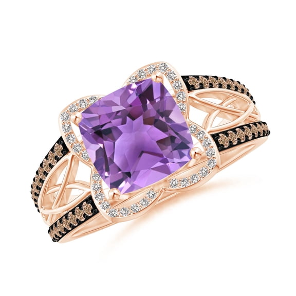 ANGARA Natural Cushion 2.2 ct Amethyst Celtic Knot Cocktail Ring in 14K Rose Gold for Women (Size-8mm) | February Birthstone, Birthday, Anniversary, Jewelry Gift for Women | Natural Amethyst Ring