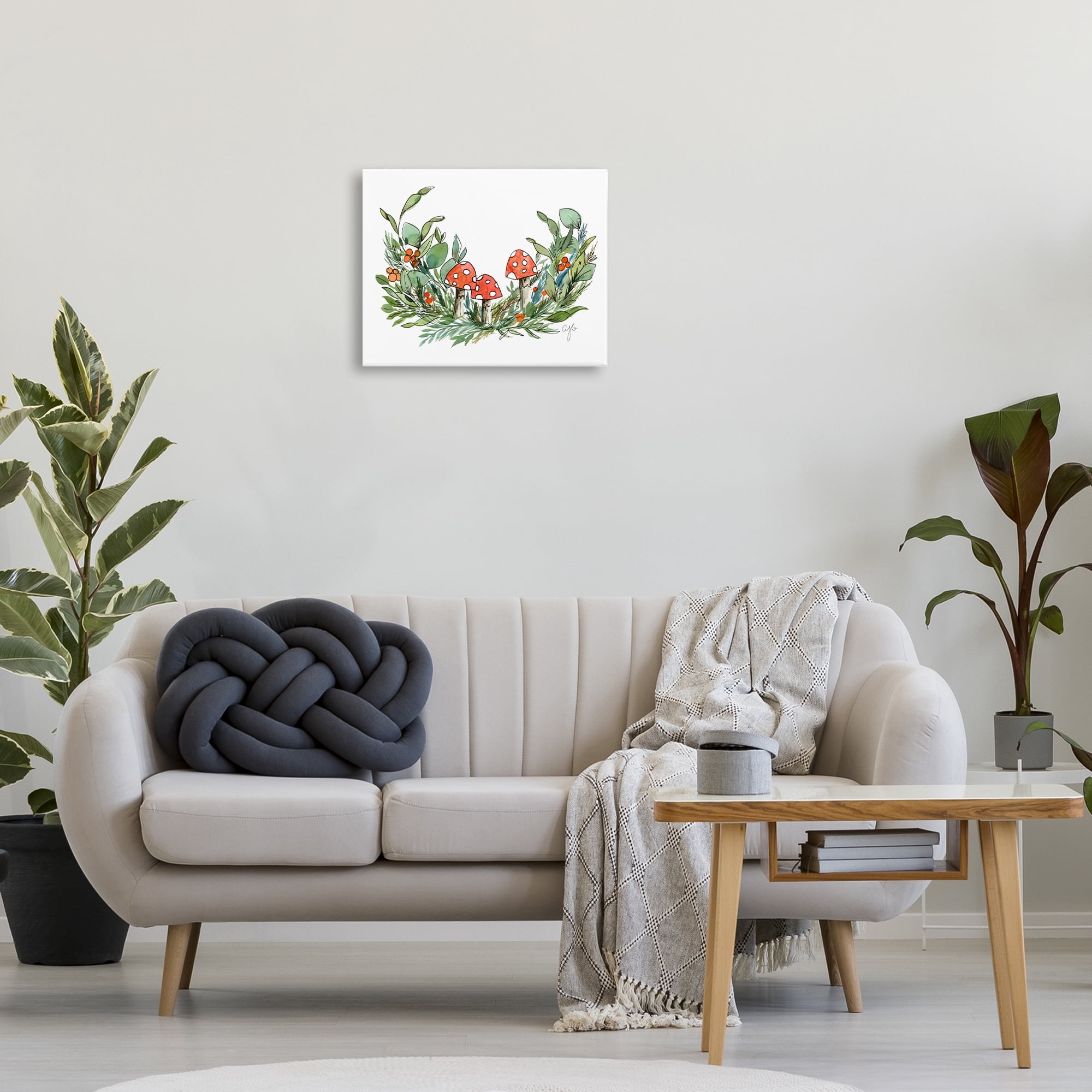 Stupell Industries Mushrooms and Greens Plants & Flowers Painting Wrapped Canvas Art Print Wall Art, 20 x 16
