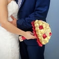thumbnail image 5 of Bridal Wedding Bouquet with Diamond Pearl Ribbon - Handmade Satin Rose Round Bouquet for Bride, Bridesmaid, Valentine's Day, Quinceanera & Toss Ceremony (Gold,9.8"x7"), 5 of 6