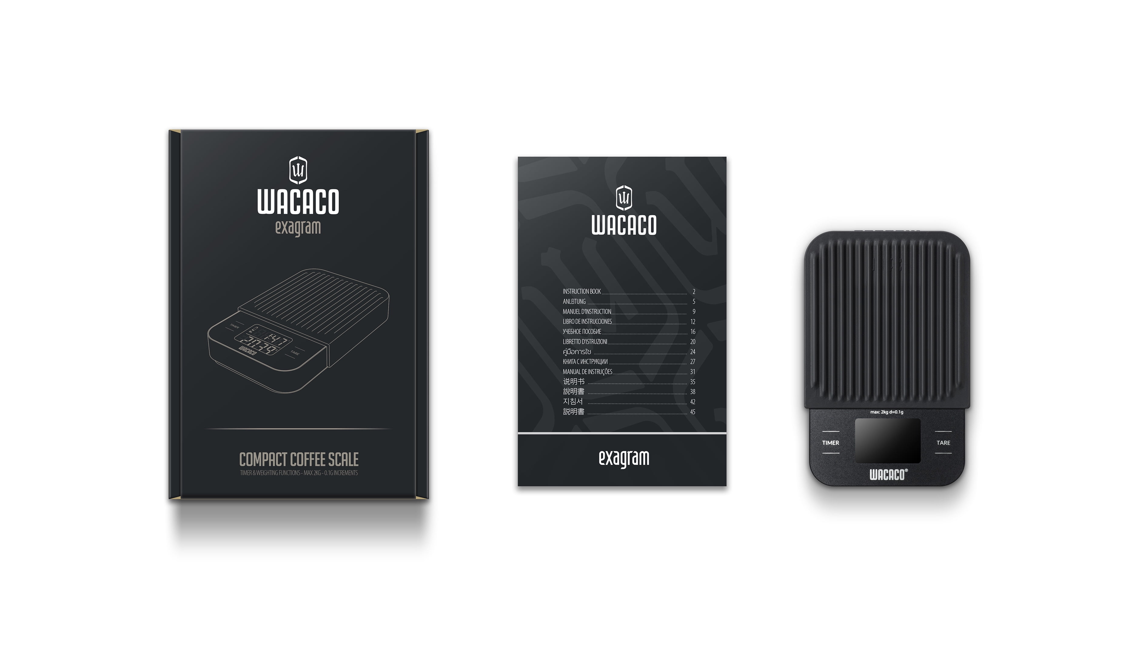 Wacaco Exagram Scale-Coffee Scale With Timer, 0.1g Precise Graduation, Pocket Size with Silicone Pad (No Batteries)