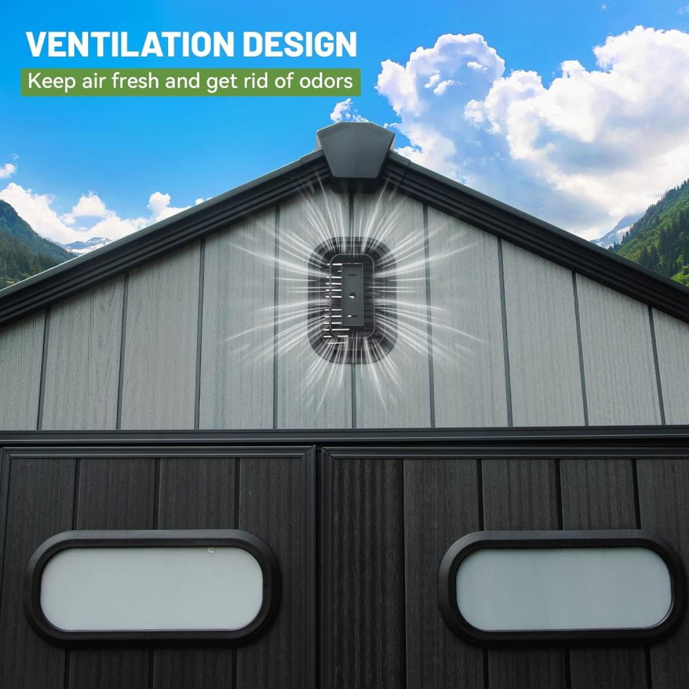All-Weather Resin Tool Shed - 8x12FT Outdoor Storage with Windows & Reinforced Floor (UV-Resistant)