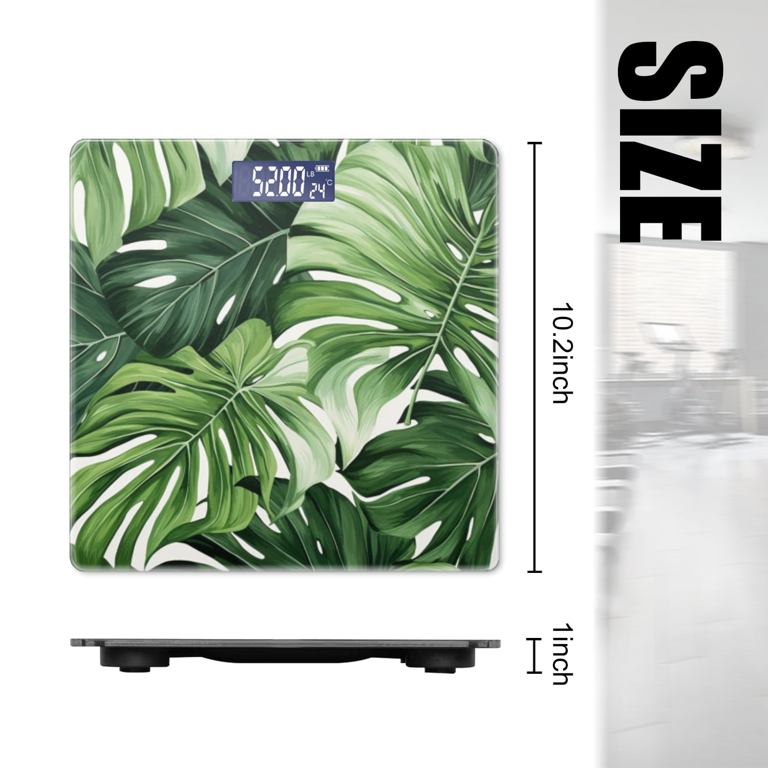 High Precision Body Weight Scale Smart Bathroom Scales with Large LCD Display(400lbs),Decorative for Bedroom-Gentle Oil Painting Of Large Leaves