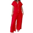 thumbnail image 2 of Delayuji Womens Jumpsuit Solid Color Short Sleeved Shirt Button Down High Waisted Loose Wide Leg Pant Onepiece Jumpsuit, 2 of 4