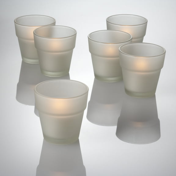 Richland Votive Candles & Eastland Frosted Flower Pot Votive Holders White Unscented Set of 12