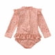 thumbnail image 5 of Traje de baño de una pieza Honeeladyy para niña pequeña, estampado con cremallera, manga larga, volantes, con gorro, regalo naranja para 4-5 años, 5 of 8