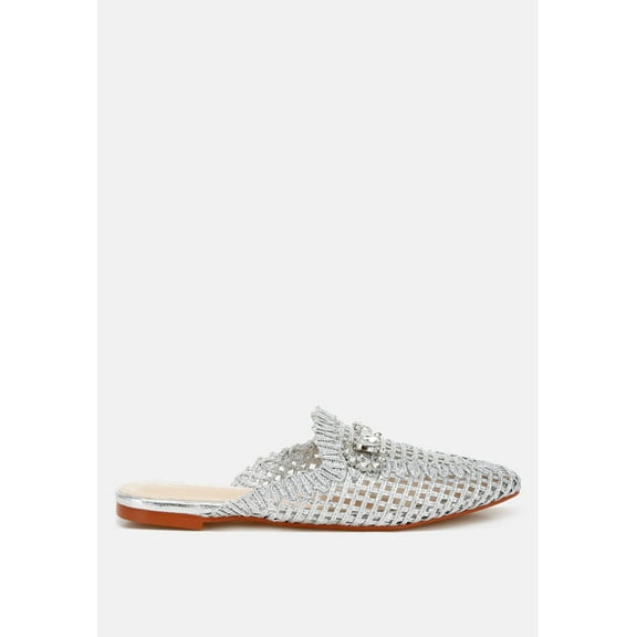 Roboma Metallic Woven Diamante Mules