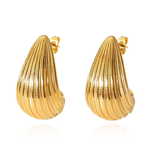 CETVLY Gold Plated Shell Texture Earrings for Women, Chunky Irregular Geometric Teardrop, Heart, Feather, and Rectangle Minimalist Statement Stud Earrings,Beachy Boho Vintage Non-Tarnish Jewelry