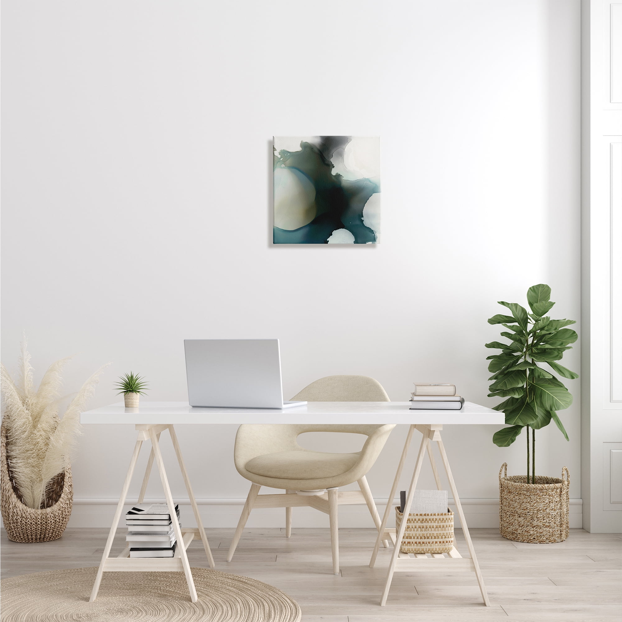 Ink Blot Abstraction Dark Grey Blue Distorted Shapes Abstract Gallery-Wrapped Canvas Print Wall Art, 17x17