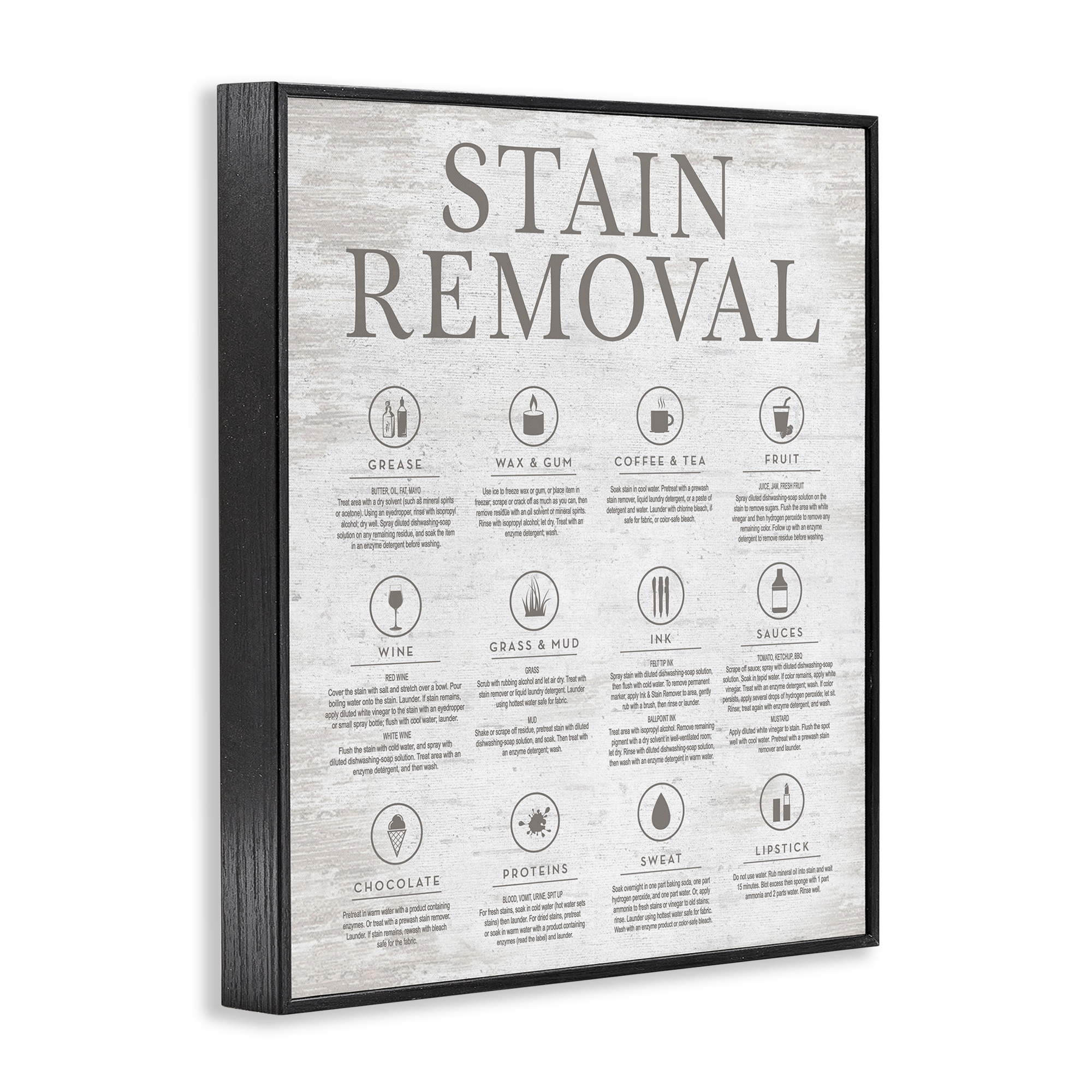 Stupell Industries Rustic Stain Removal Typography Painting Black Framed Art Print Wall Art, 24 x 30