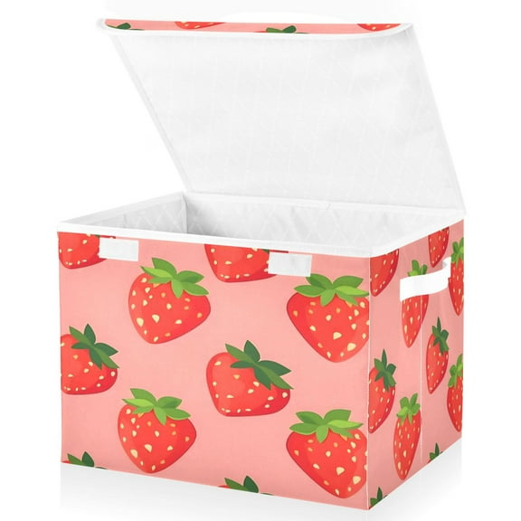 Ryvnso Strawberry Pattern Large Lidded Foldable Storage Baskets Cubes Boxes Lids Bin for Home