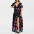 thumbnail image 3 of NGTEVOOS Women Summer Plus Size Butterfly Printed V-Neck Short Sleeve Casual Long Dress, 3 of 4
