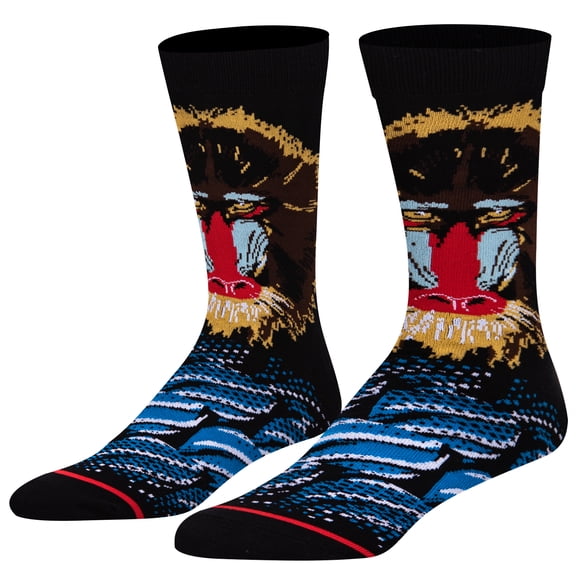 ODD SOX, Men's Funny Designer Novelty Animal Socks, Mandrill Crew, Large Adult