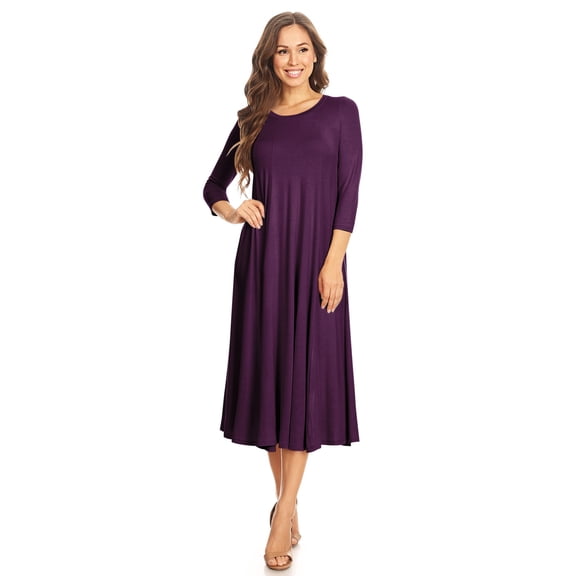 Women's Casual Basic Comfy 3/4 Sleeve Flare A-line Midi Long Maxi Dress