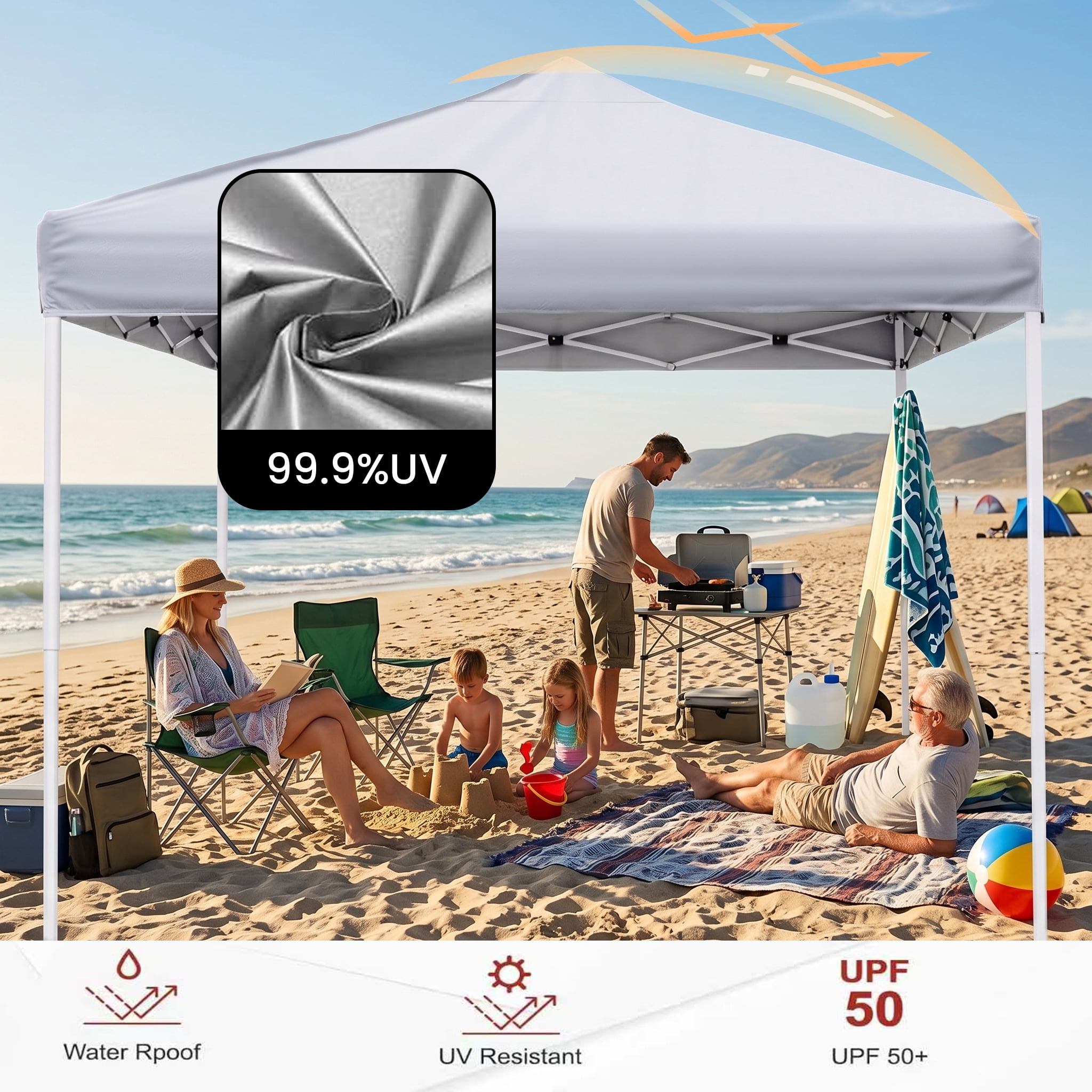 Leumius 10x10 ft Pop Up Canopy Tent with 3 Adjustable Heights (5.8-6.4ft) ,Portable Gazebo Instant Canopy for Camping Beach,White