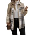 thumbnail image 2 of Women Color Block Jackets Long Sleeve Lapel Snap Buttons Coats Tops Fall Casual Patchwork Checked Jacket Blouses Khaki S, 2 of 10