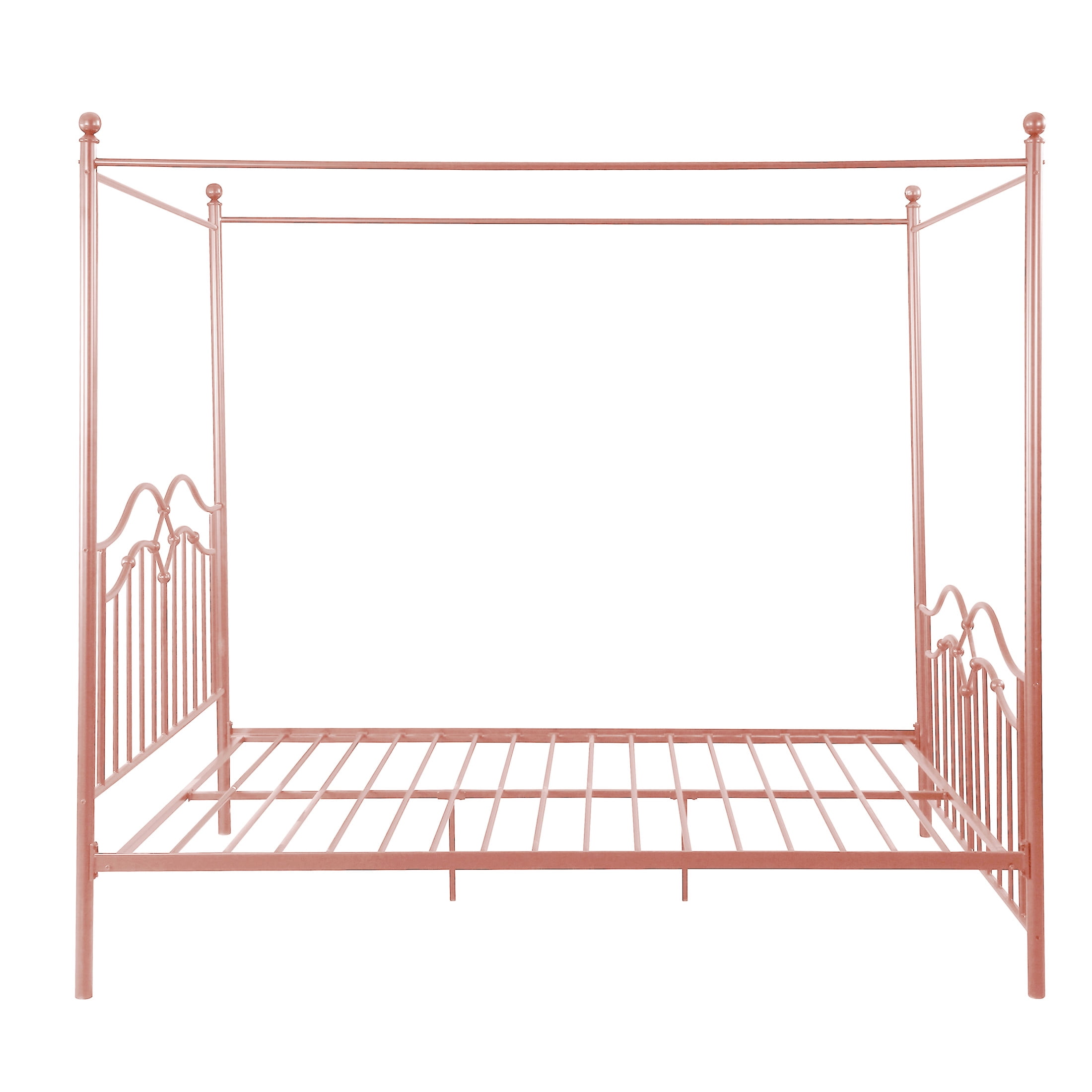 Christopher Knight Home 61" Queen Size Metal Canopy Bed Frame with Wavy Headboard and Footboard, Pink