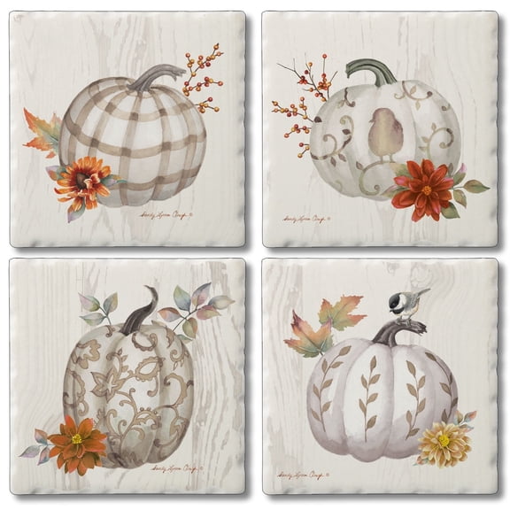 Thirstystone Fall Pumpkins 4-Pack Tumbled Tile Coasters