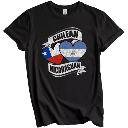 Gildan Chilean Nicaraguan Hearts Chile Nicaragua Flags T-Shirt Gift for Men Women Unisex Tee