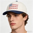 thumbnail image 5 of Navy Blue Patriotic Baseball Cap, Unique Bow Wave Splicing With Flag Embroidery, Breathable Hard Top Headwear for Outdoor Walking, 4th Of July Events, Holiday Parades and Daily Casual Wear, 5 of 8