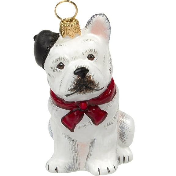 French Bulldog with Beret Polish Glass Christmas Dog Ornament