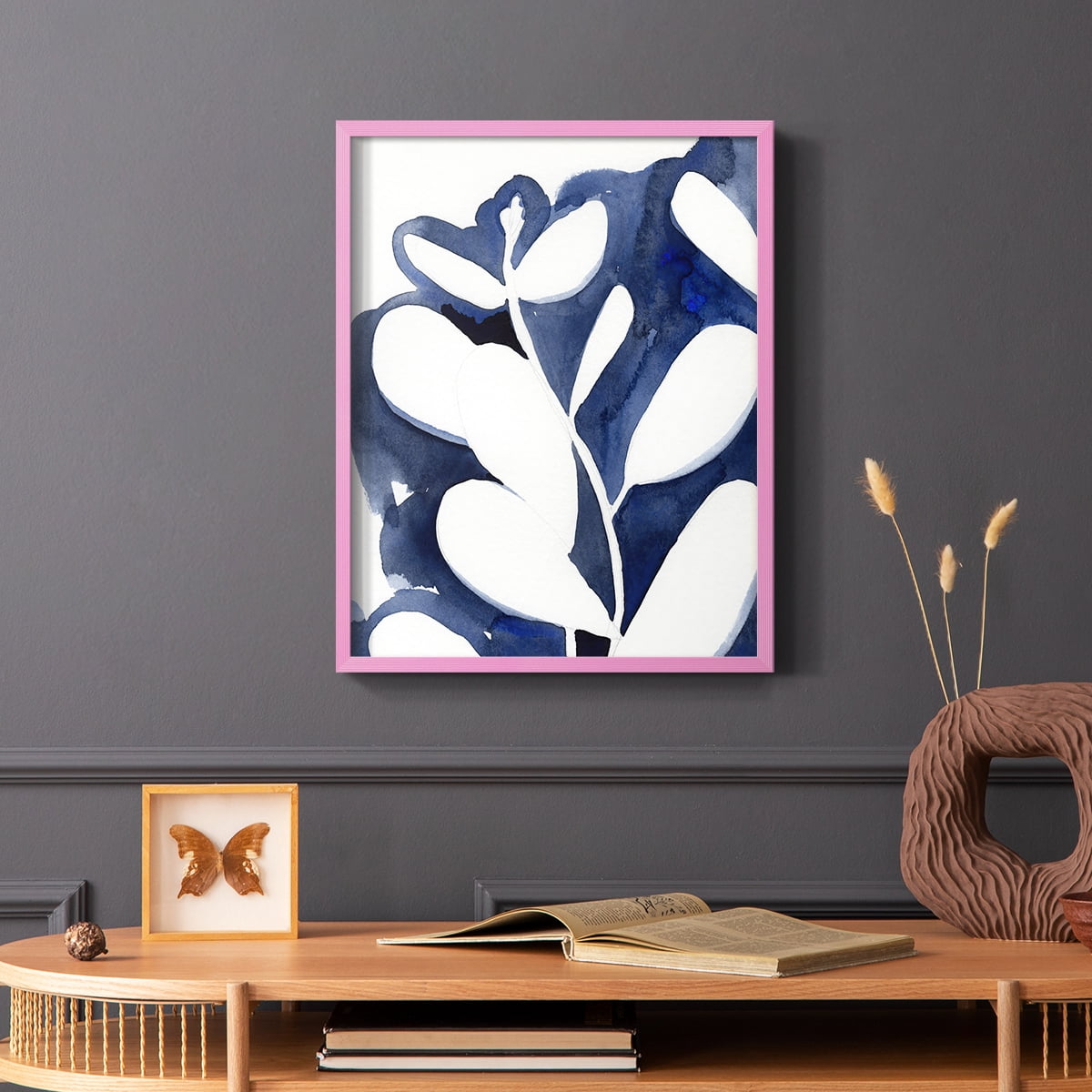 Blue Eucalyptus II Framed Print in Pink Solid Wood Framed Print No Nail Hanging