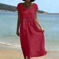 thumbnail image 6 of Xaqiouau Solid Womens Short Sleeve Midi Dress Casual Summer Round Neck Loose Fit A Line Dress Hollow Out Detail Flowy Everyday Dress, 6 of 9