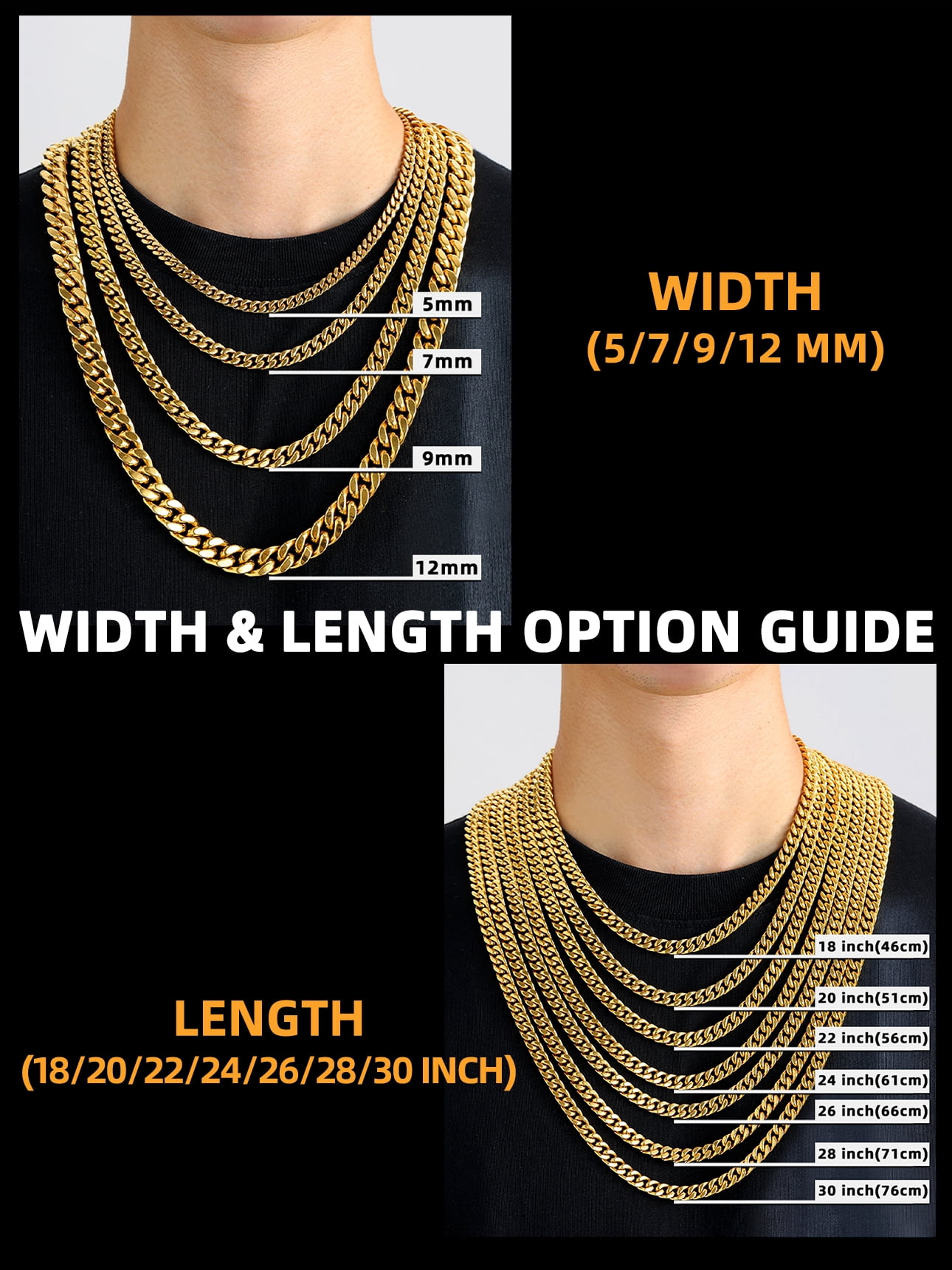 U7 Mens Cuban Necklace 14K Gold Plated Miami Curb Link Chain 9mm 22inch Stainless Steel Necklace Hip Pop Jewelry Gift