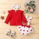 thumbnail image 2 of Traje De San Valentín Para Niñas Pequeñas, Blusas De Manga Larga Con Cuello Redondo, Tirantes Con Estampado De Lazo, Pantalones, Diadema, Conjunto De Tres Piezas Odeerbi LM103-8233, 2 of 8