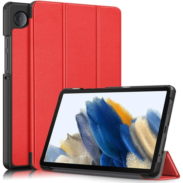 KOMI Slim case for Galaxy Tab A9(2023 Model: SM-X110/X115/X117) Smart flip Leather case 3-fold Stand Function Hard PC Back Cover for Galaxy Tab A9 8.7 inch Red