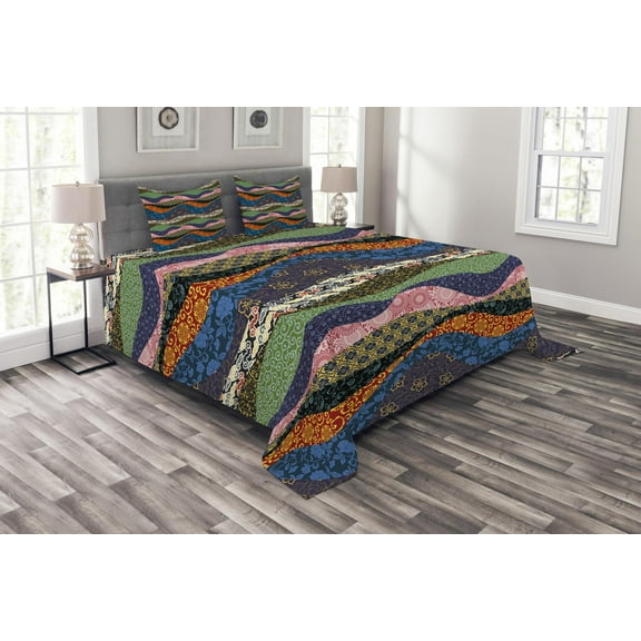 Ambesonne East Quilted Bedspread Set 3 Pcs, Flowers Floral Pattern, King Size, Multicolor