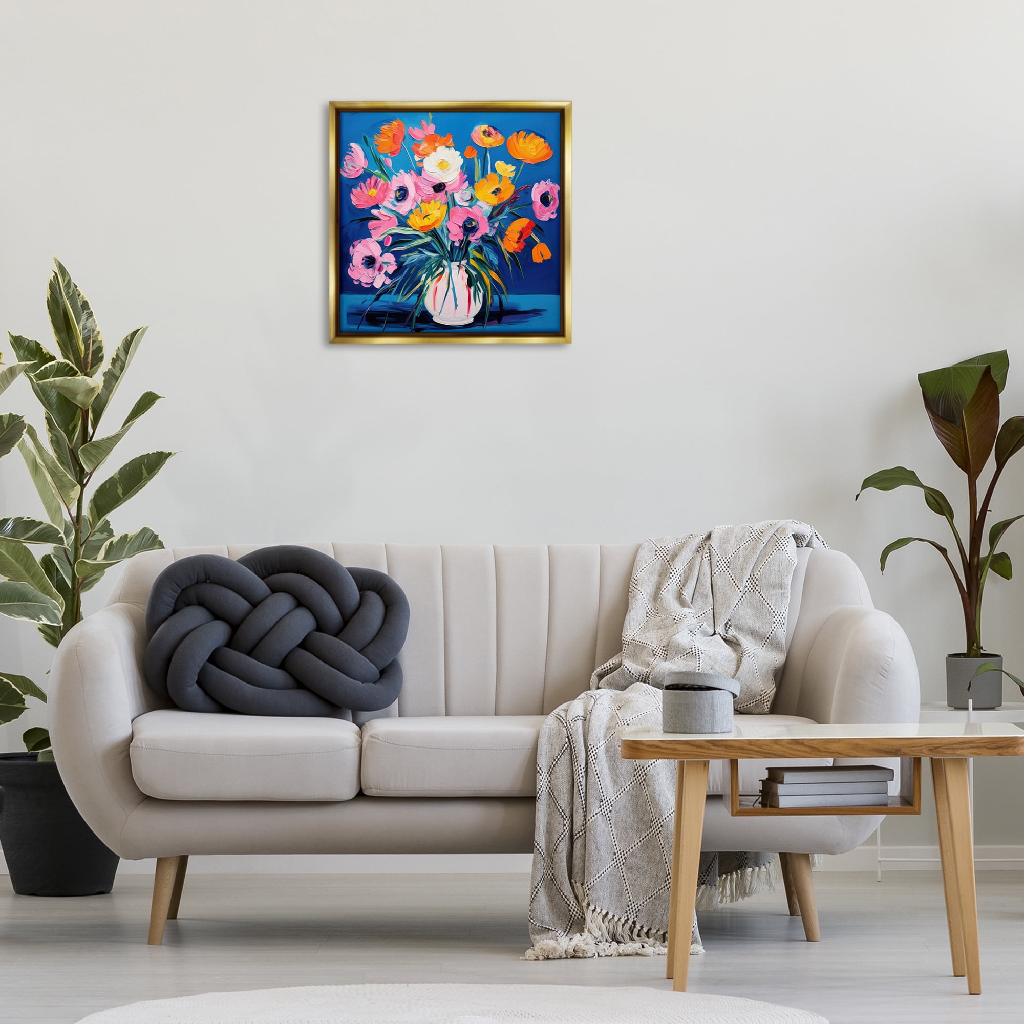 Stupell Industries Bright Poppies Bouquet Plants & Flowers Painting Gold Floater Framed Canvas Art Print Wall Art, 25 x 25