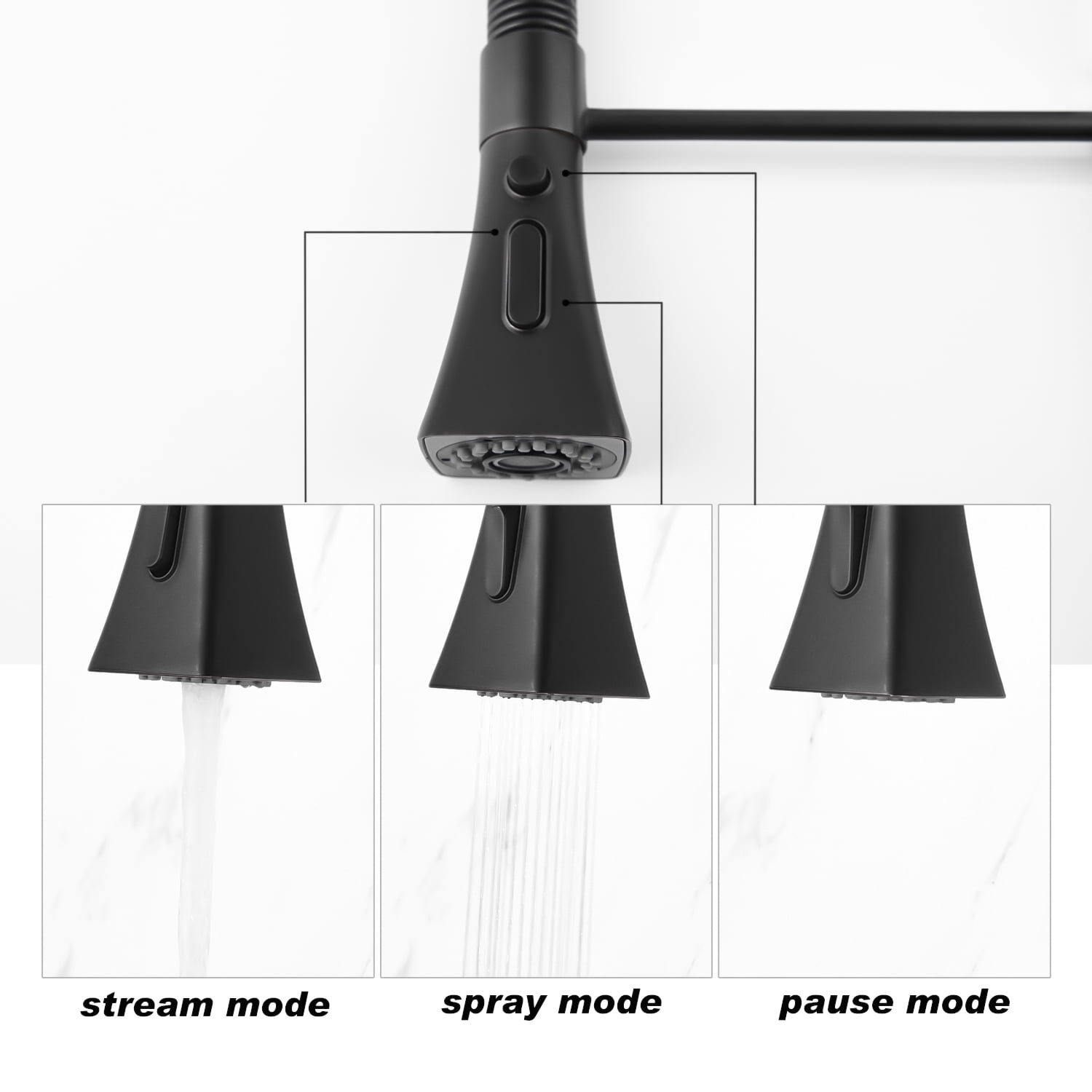 Izzovium Matte Black Kitchen Faucet with Pull Down Sprayer, 360° Swivel High Arc Stainless Steel Faucet, 2 Water Modes (Stream/Spray), Single Handle for Easy Temperature Control