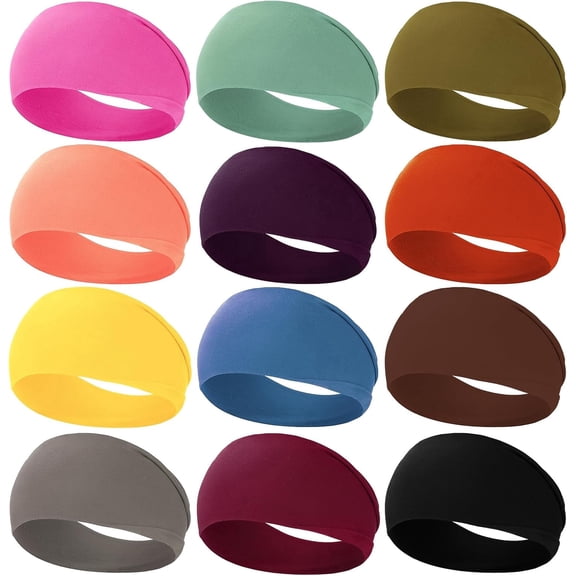 ZHUYING 12PCS Workout Wide Headbands for Women Non Slip, Super Soft Yoga Running Exercise Head Bands, Elastic Sweat Band Hair Bands for Women's Hair, Womens Solid Headband Hair Wrap
