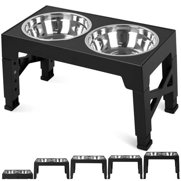 Cuencos elevados para perros Niubya con 2 cuencos de acero inoxidable