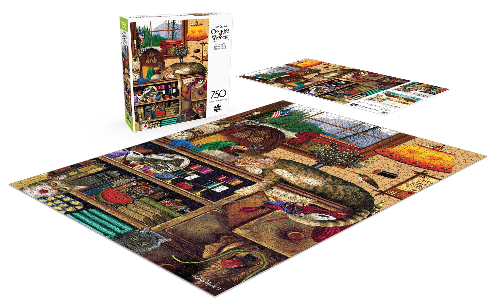 Buffalo Games Charles Wysocki Yarn Duty 750-Piece 24 x 18 inch Interlocking Jigsaw Puzzle for Adults Ages 14+