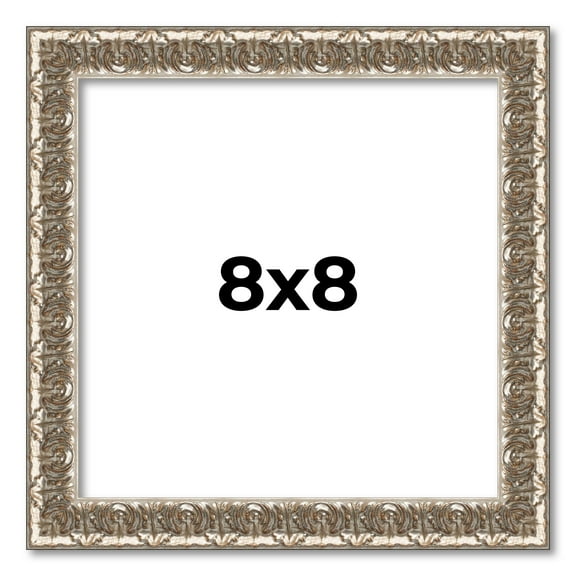 8x8 Frame Silver Versailles Ornate Solid Wood Picture Frame | 1 Inch Moulding Width | Interior