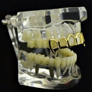 14k Gold Plated 6 Open Face Fang Grillz Six Tooth Top Row Upper Teeth Hollow Hip Hop Vampire Grills