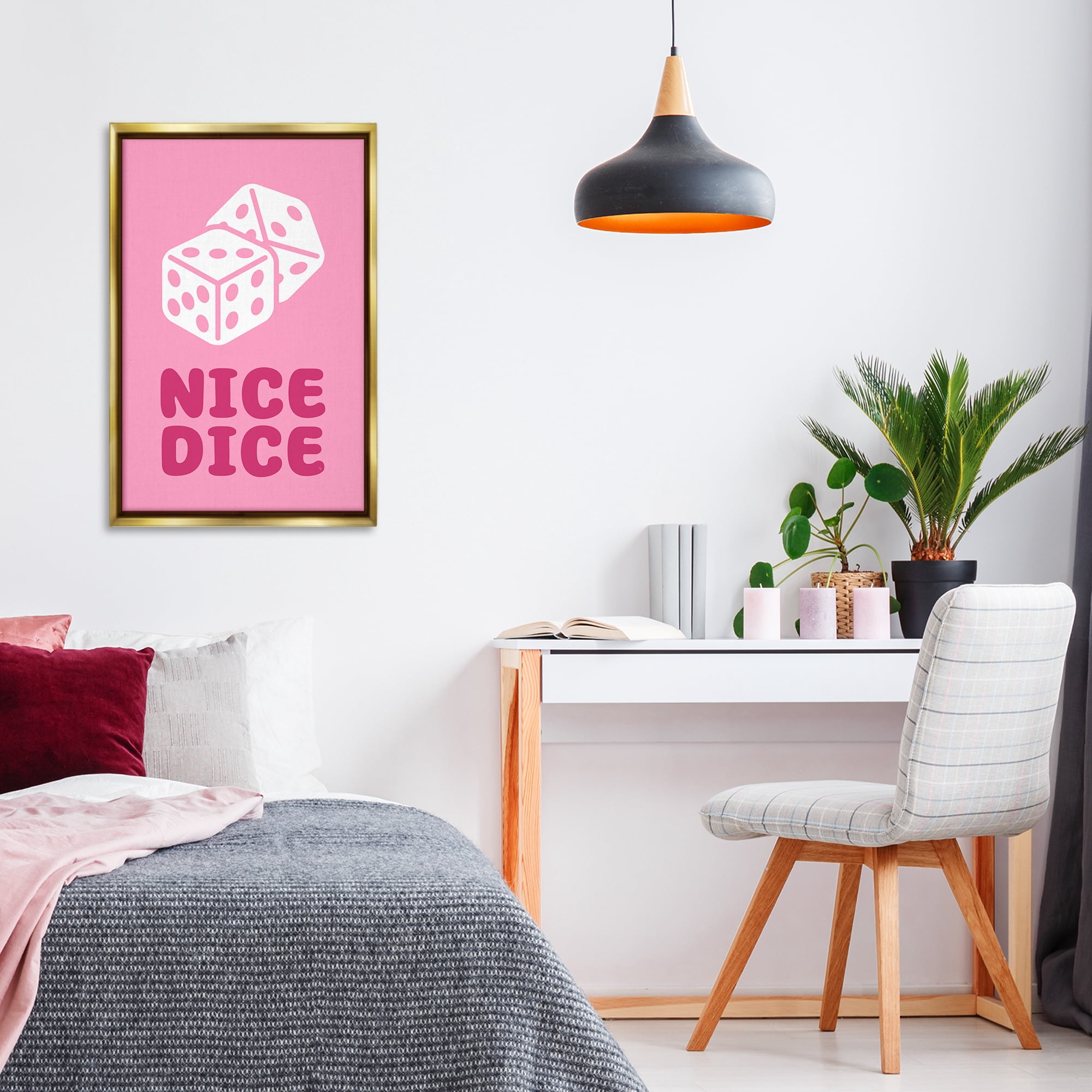 Stupell Industries Nice Dice Phrase Entertainment Painting Gold Floater Framed Canvas Art Print Wall Art, 21 x 31